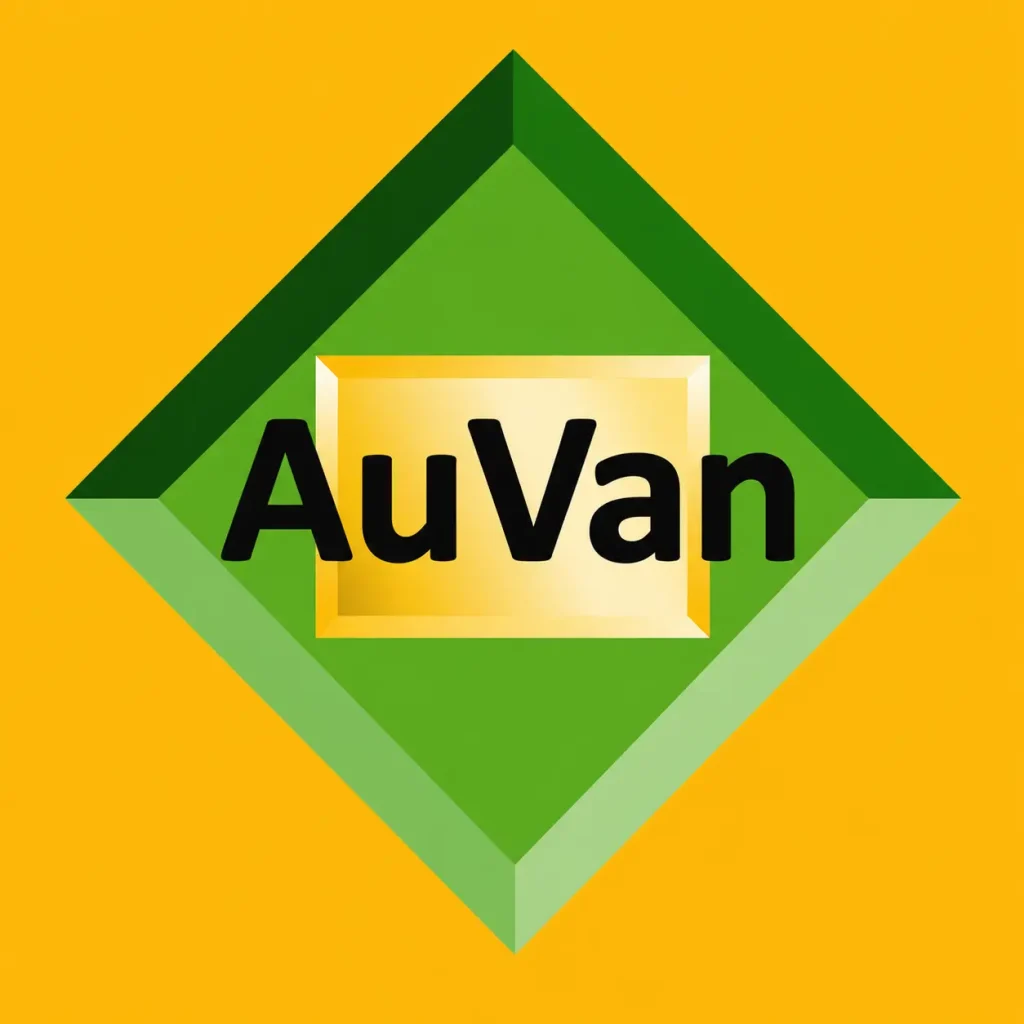 AuVan logo featuring a green diamond-shaped design with layered geometric elements surrounding the company name "AuVan" in bold black lettering.