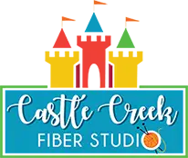 Castle Creek Fiber Studio logo featuring elegant typography and fiber arts-inspired design elements representing knitting, crochet, weaving, creativity, and craftsmanship.